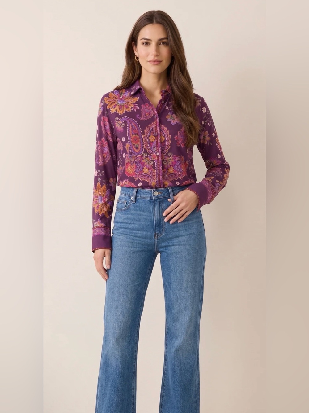NWT Johnny Was The Janie Favorite Purple Paisley Floral Button Down Blouse XS